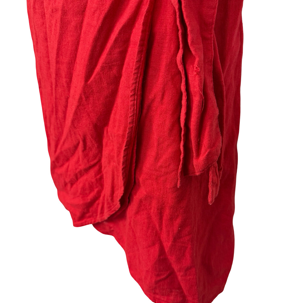 Abercrombie & Fitch Red Linen Puff Sleeve Wrap Smocked Mini Dress NWT sz L Tall - Picture 9 of 16